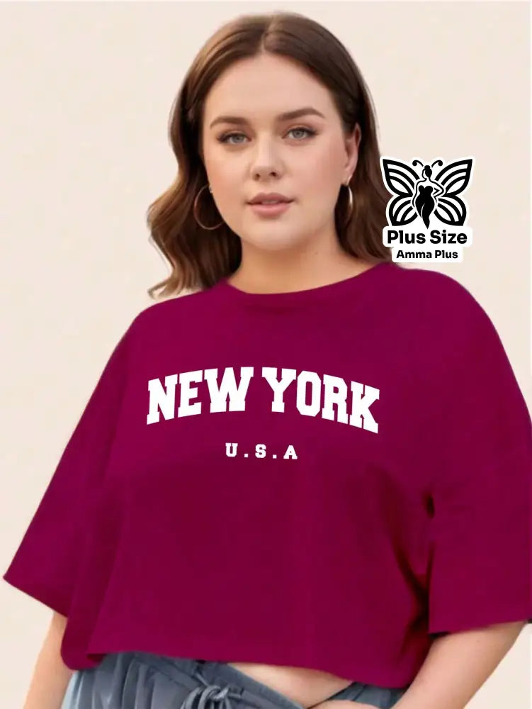 Blusa Oversize Estampada New York Casual Plus Size - Amma Plus