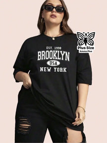 Blusa Oversized Estampada Brooklyn New York Plus Size - Amma Plus