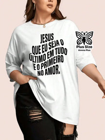 Blusa Oversized Estampada Frase Jesus Plus Size - Amma Plus