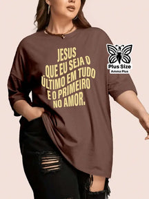 Blusa Oversized Estampada Frase Jesus Plus Size - Amma Plus