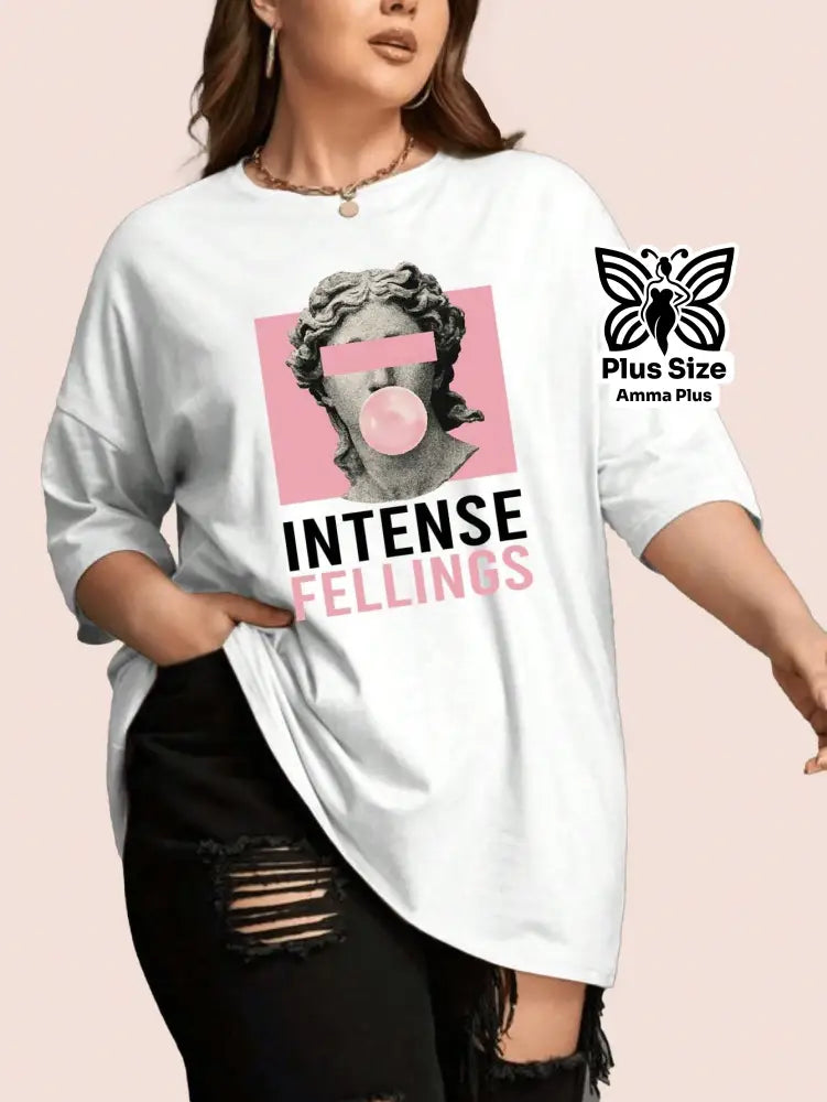 Blusa Oversized Estampada Intense Fellings Plus Size - Amma Plus