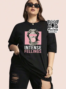 Blusa Oversized Estampada Intense Fellings Plus Size - Amma Plus
