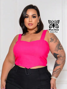 Blusa Regata Estruturada Decote Reto Plus Size - Amma Plus
