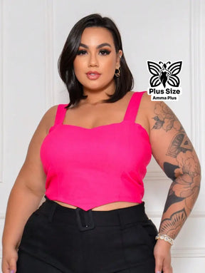 Blusa Regata Estruturada Decote Reto Plus Size - Amma Plus
