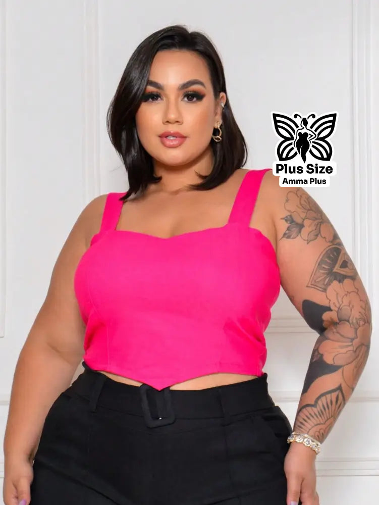Blusa Regata Estruturada Decote Reto Plus Size - Amma Plus