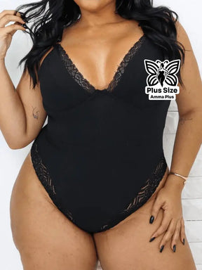 Body Canelado Com Bojo Alças Reforçadas Detalhe Renda Plus Size