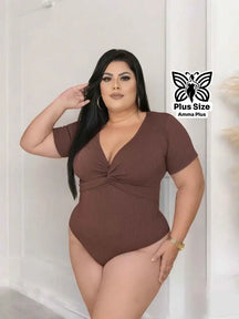 Body Manga Curta Decote V Transpassado Elegante Plus Size