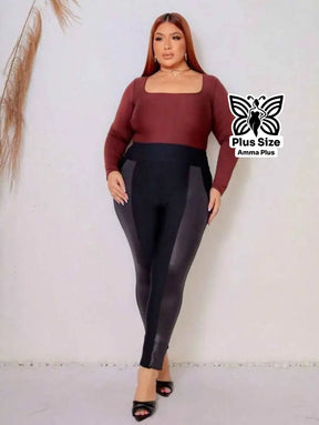 Body Manga Longa Decote Quadrado Justo Confortável Plus Size