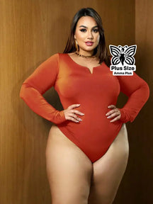 Body Manga Longa Decote V Discreto Casual Elegante Plus Size