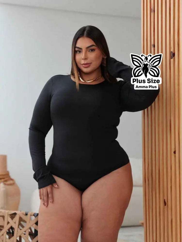 Body Manga Longa Elegante E Confortável Plus Size
