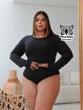 Body Manga Longa Elegante E Confortável Plus Size