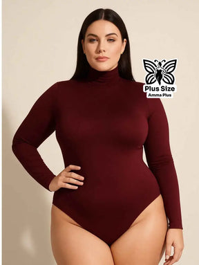 Body Manga Longa Gola Alta Segunda Pele Casual Elegante Plus Size
