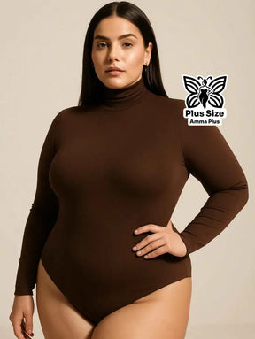 Body Manga Longa Gola Alta Segunda Pele Casual Elegante Plus Size