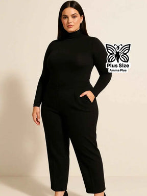 Body Manga Longa Gola Alta Segunda Pele Casual Elegante Plus Size