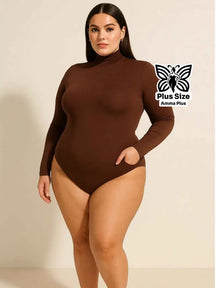 Body Manga Longa Gola Alta Segunda Pele Casual Elegante Plus Size