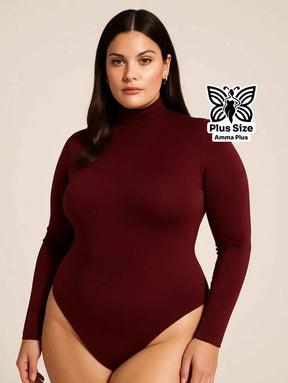 Body Manga Longa Gola Alta Segunda Pele Casual Elegante Plus Size