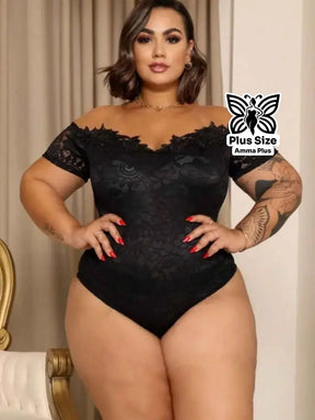 Body Ombro a Ombro em Renda Sensual Elegante Plus Size