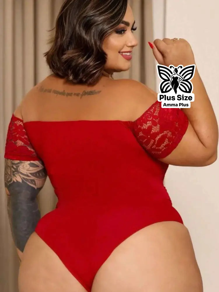 Body Ombro a Ombro em Renda Sensual Elegante Plus Size