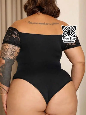 Body Ombro a Ombro em Renda Sensual Elegante Plus Size