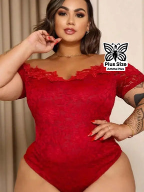 Body Ombro a Ombro em Renda Sensual Elegante Plus Size