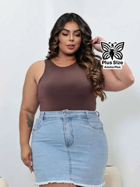 Body Regata Gola Redonda Básico Confortável Casual Plus Size