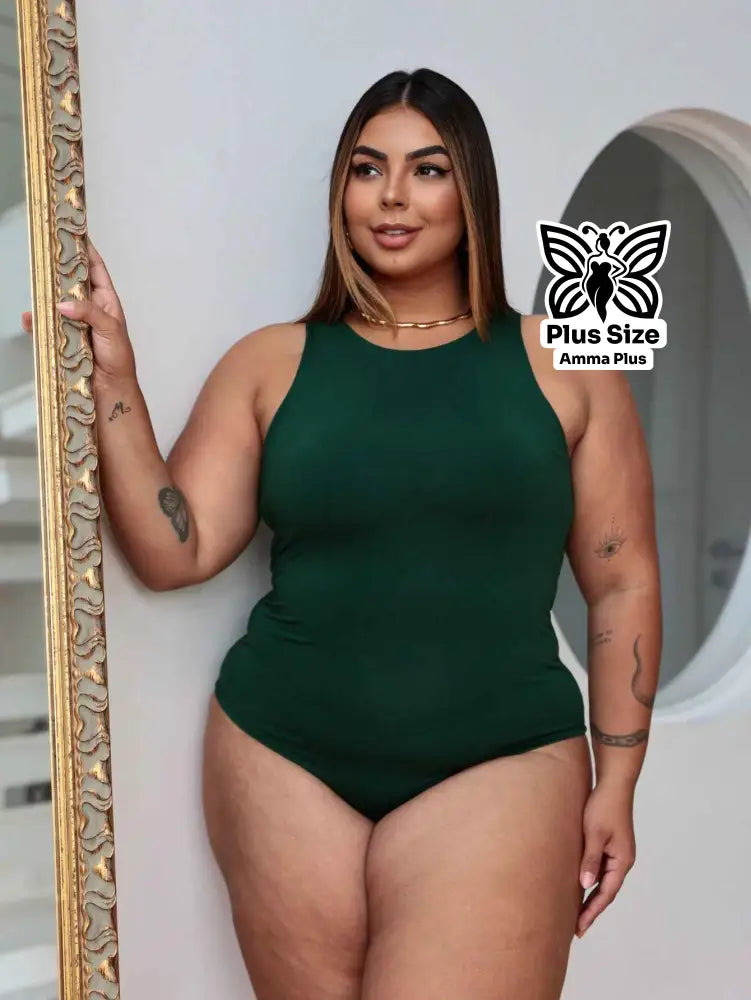 Body Regata Gola Redonda Básico Confortável Casual Plus Size