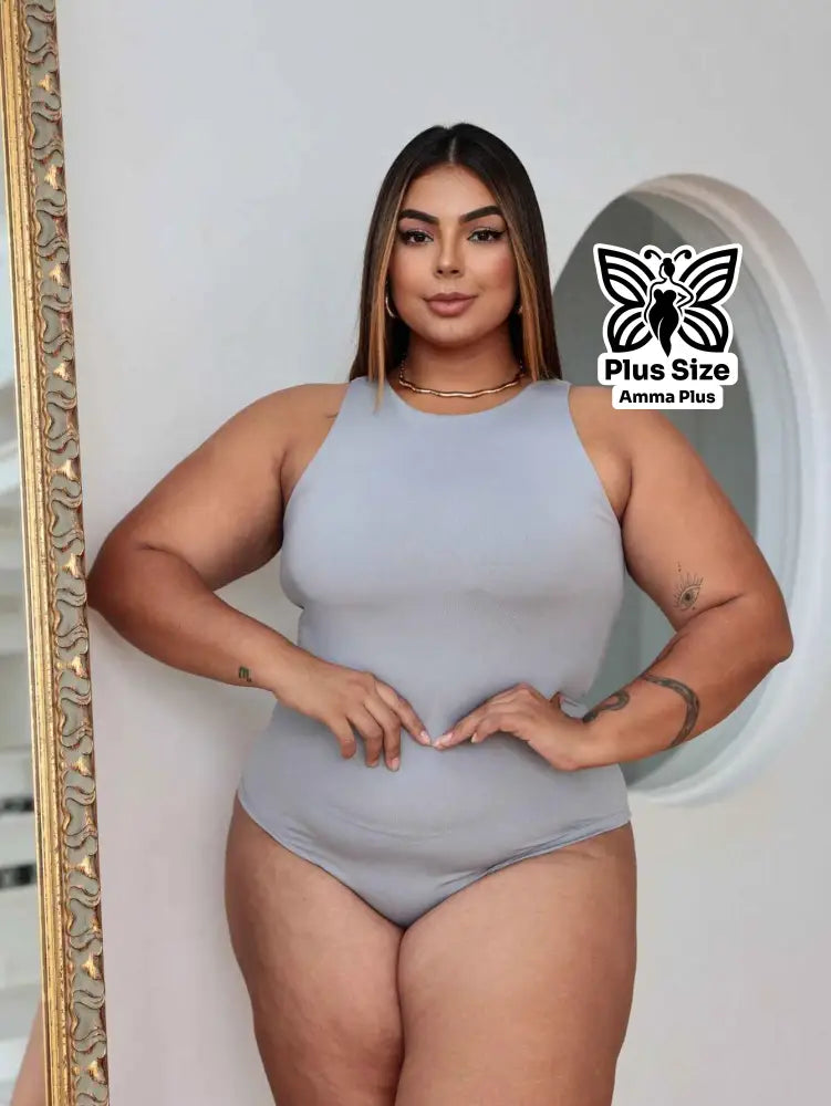 Body Regata Gola Redonda Básico Confortável Casual Plus Size