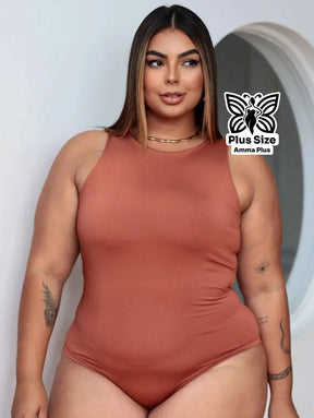 Body Regata Gola Redonda Básico Confortável Casual Plus Size