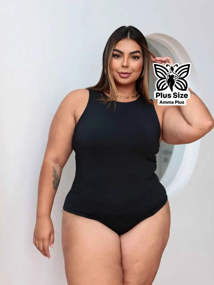 Body Regata Gola Redonda Básico Confortável Casual Plus Size