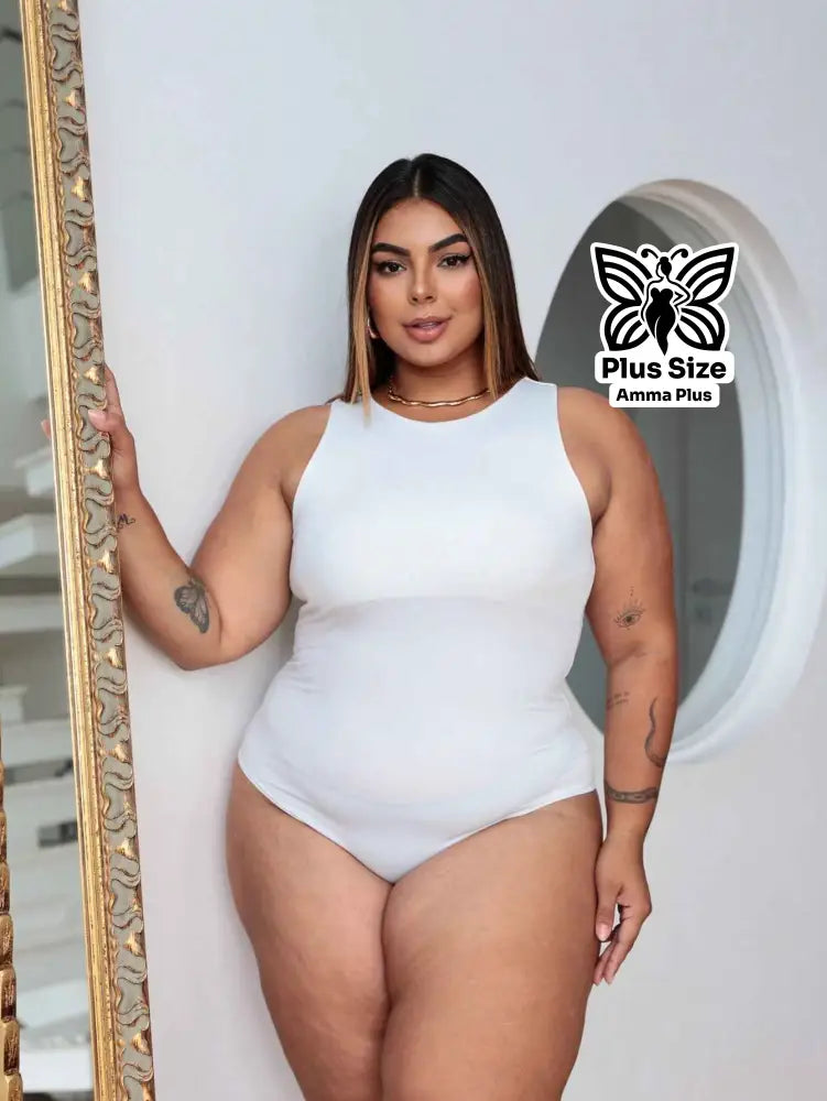 Body Regata Gola Redonda Básico Confortável Casual Plus Size
