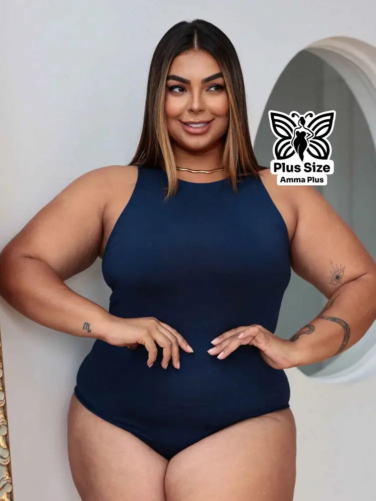 Body Regata Gola Redonda Básico Confortável Casual Plus Size