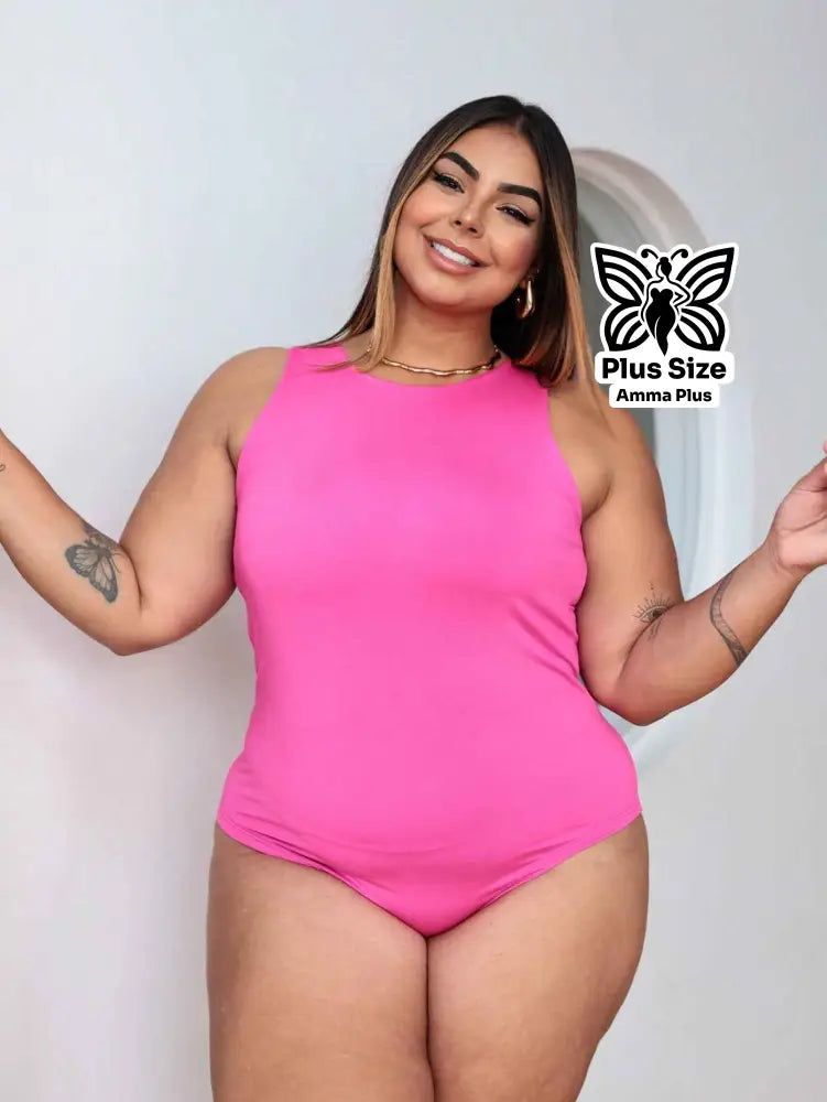 Body Regata Gola Redonda Básico Confortável Casual Plus Size