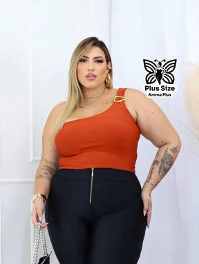Body Um Ombro Só Assimétrico Com Fivela Moderna Plus Size