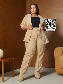 Calça Alfaiataria Reta Com Cinto Elegante Plus Size - Amma Plus