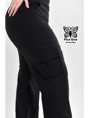 Calça Cargo Reta Com Bolsos Laterais Utilitários Plus Size - Amma Plus
