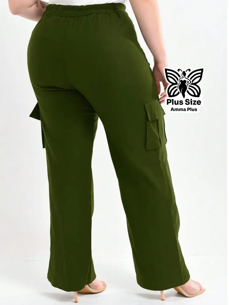 Calça Cargo Reta Com Bolsos Laterais Utilitários Plus Size - Amma Plus