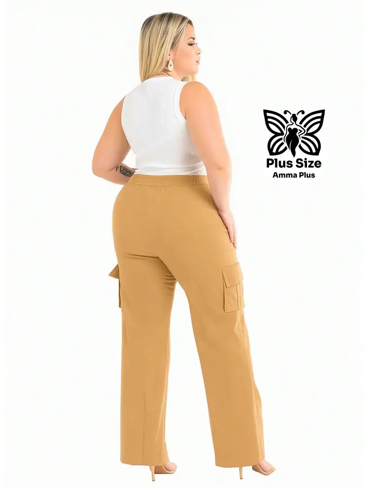 Calça Cargo Reta Com Bolsos Laterais Utilitários Plus Size - Amma Plus