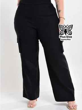 Calça Cargo Reta Com Bolsos Laterais Utilitários Plus Size - Amma Plus