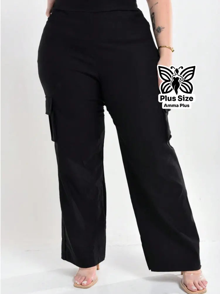 Calça Cargo Reta Com Bolsos Laterais Utilitários Plus Size - Amma Plus