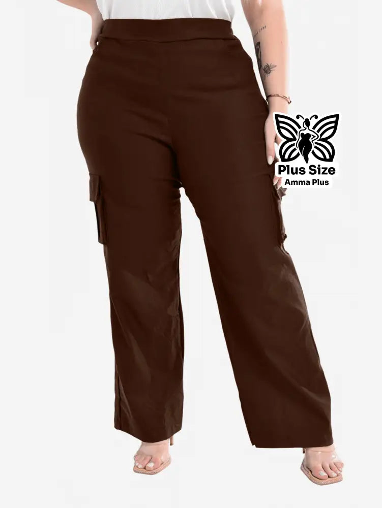 Calça Cargo Reta Com Bolsos Laterais Utilitários Plus Size - Amma Plus