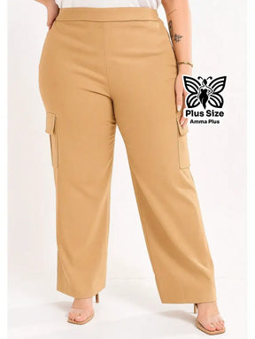 Calça Cargo Reta Com Bolsos Laterais Utilitários Plus Size - Amma Plus