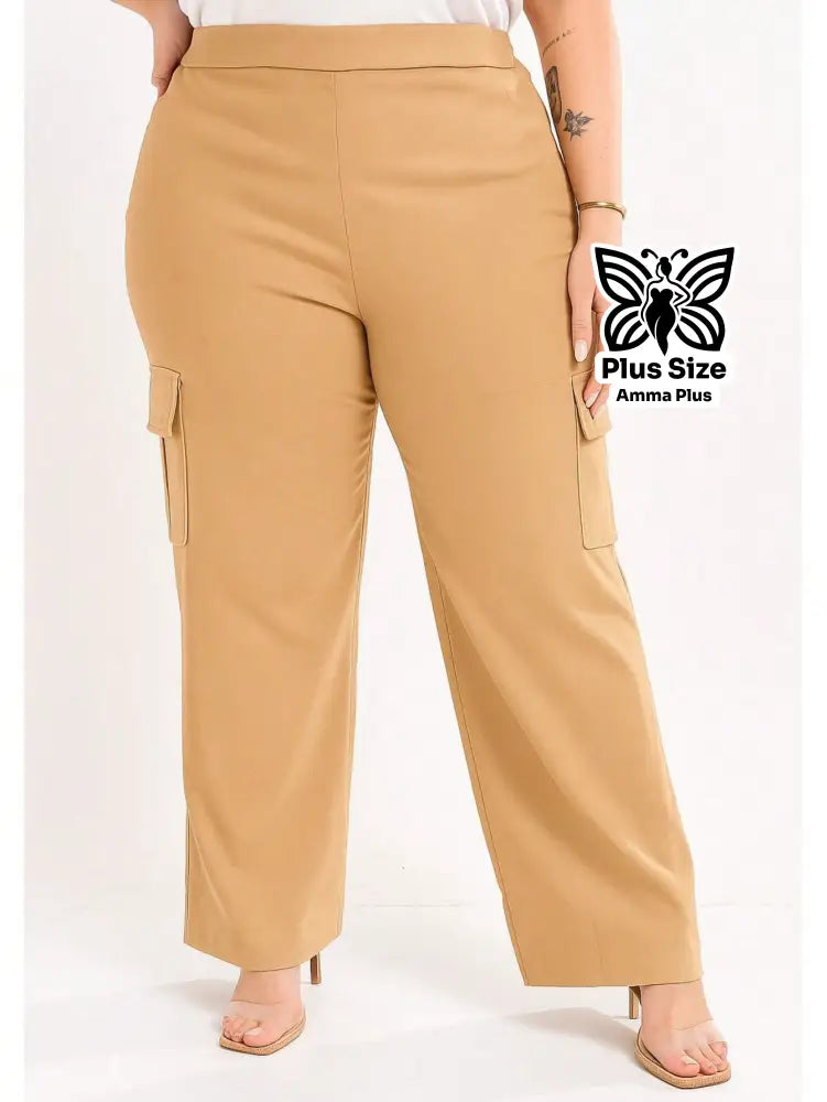 Calça Cargo Reta Com Bolsos Laterais Utilitários Plus Size - Amma Plus