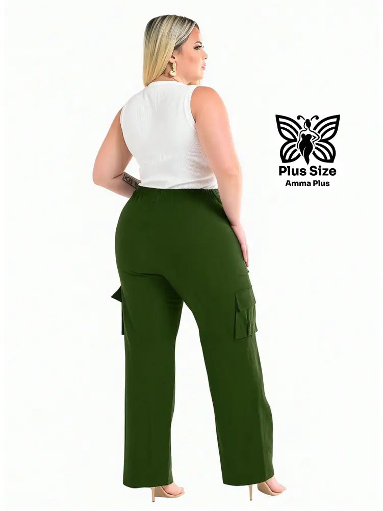 Calça Cargo Reta Com Bolsos Laterais Utilitários Plus Size - Amma Plus
