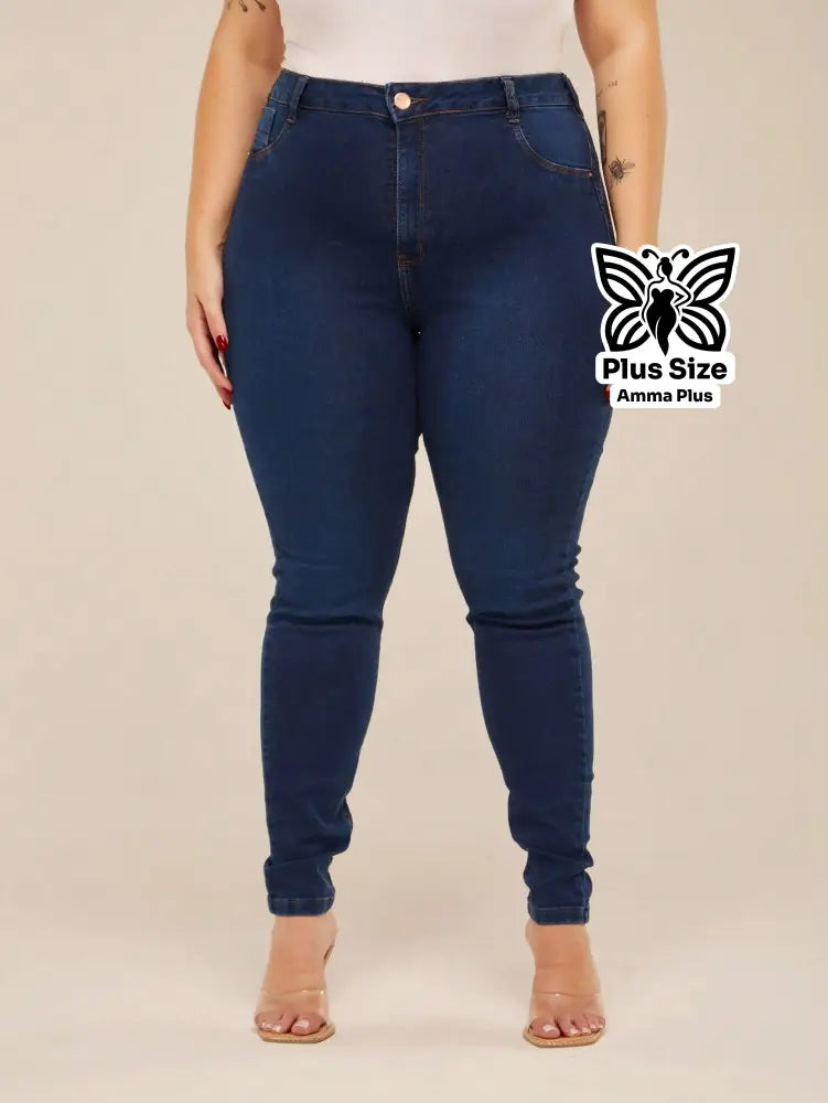 Calça Jeans Skinny Cintura Alta Modeladora Plus Size - Amma Plus