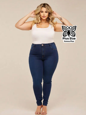 Calça Jeans Skinny Cintura Alta Modeladora Plus Size - Amma Plus