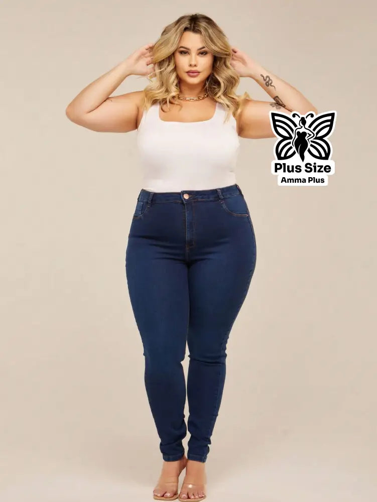 Calça Jeans Skinny Cintura Alta Modeladora Plus Size - Amma Plus