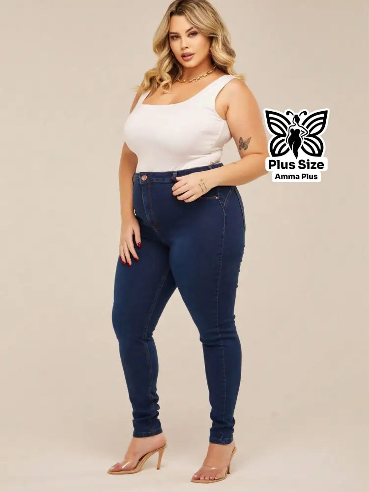 Calça Jeans Skinny Cintura Alta Modeladora Plus Size - Amma Plus