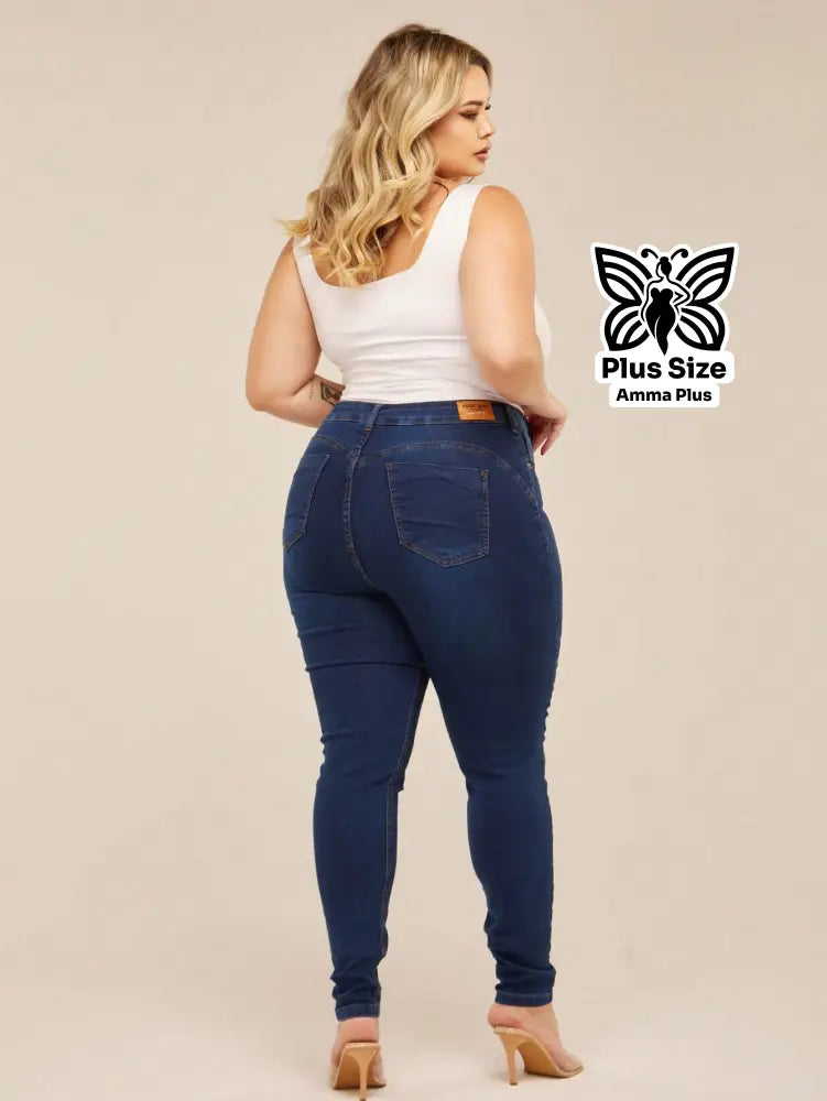 Calça Jeans Skinny Cintura Alta Modeladora Plus Size - Amma Plus