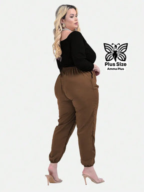 Calça Jogger Cós Elástico Com Bolsos Casual Plus Size - Amma Plus