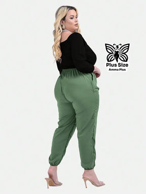 Calça Jogger Cós Elástico Com Bolsos Casual Plus Size - Amma Plus